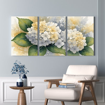 «Hydrangea», impression sur toile tendue à l'aquarelle sur toile, ensemble de 3