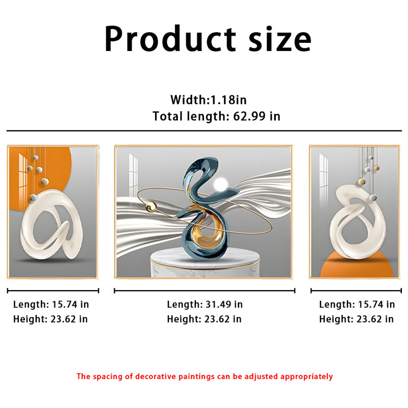 Encadré sur plastique / acrylique 3 pièces, H 23,62 po x l 62,99 po x P 1,18 po