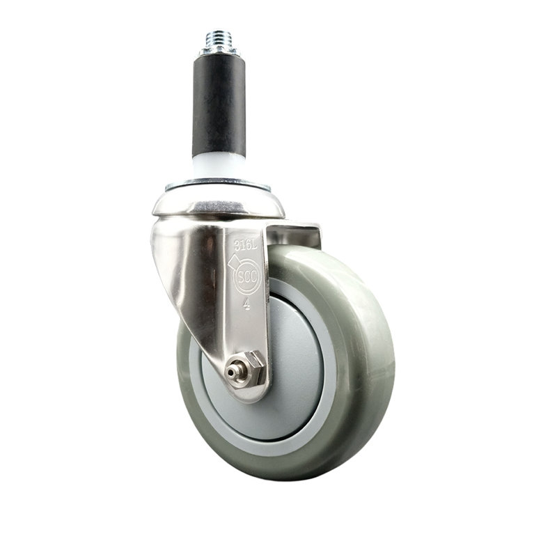 Roue extensible pivotante en polyuréthane 316SS, gris