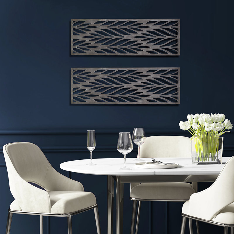 2 décorations murales en bois taillé gris - finition récupérée l 12 po x H 36 po à motif complexe 4 panneaux de décoration pour le salon en panneau de décoration botanique pour 2 pièces