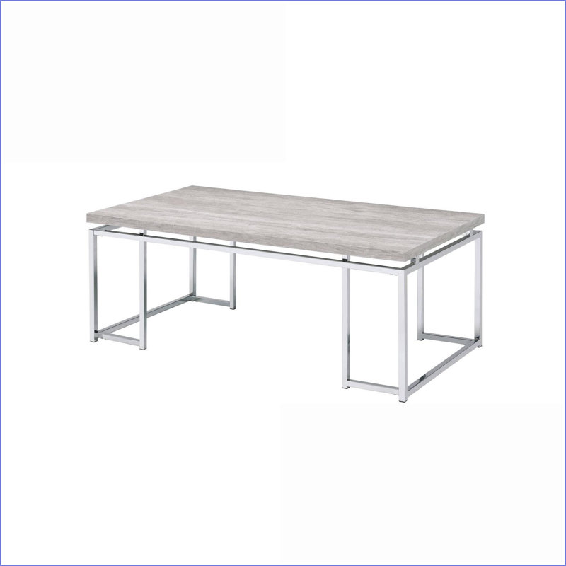 Chêne naturel Table basse chromée pour salon, base de traîneau stable et amp; Surface facile à nettoyer