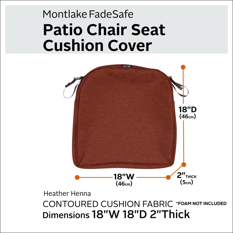 Pina Water-Resistant Contoured Patio Dining Seat Cushion Cover, Henna Red, 2" H x 18" W x 18" D