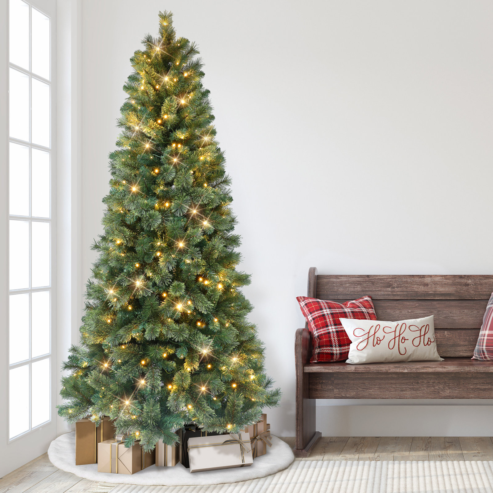 Artificial Pine Christmas Tree with Color & Clear Lights, 7.5 Ft, Pre-Lit