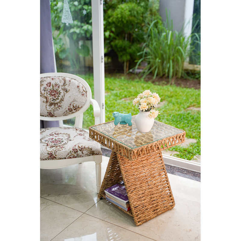 Table de bout avec tablette de rangement en verre Taj