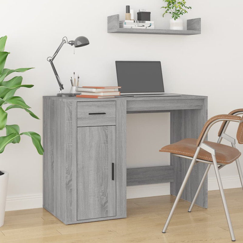 Latitude Run Desk With Cabinet Engineered Wood, Grey