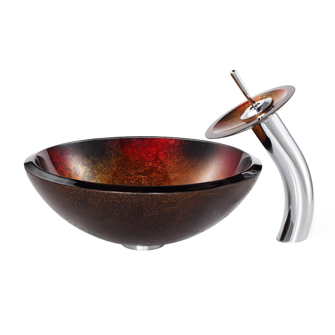 Copper Glass Circular Vessel Bathroom Sink with Faucet Kraus Faucet 