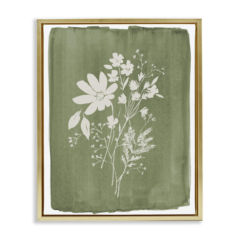 Fleurs sauvages sur un cadre flottant vert olive, design par Stephanie Ryan, H 31 po x l 25 po
