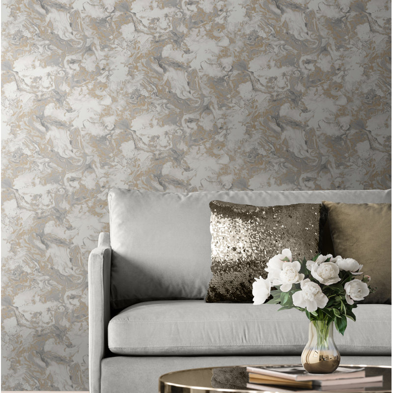 Elixir Marble Wallpaper, Grey/Gold