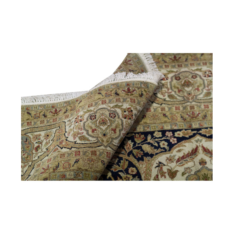 Wool Oriental Area Rug in Brown/Ivory/Navy