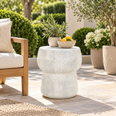 Concrete Outdoor Side Table with Double Barrel Design