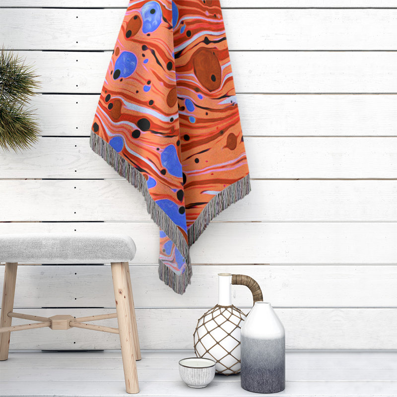 Jeté en coton tissé Katelyn Elizabeth, Orange / Bleu
