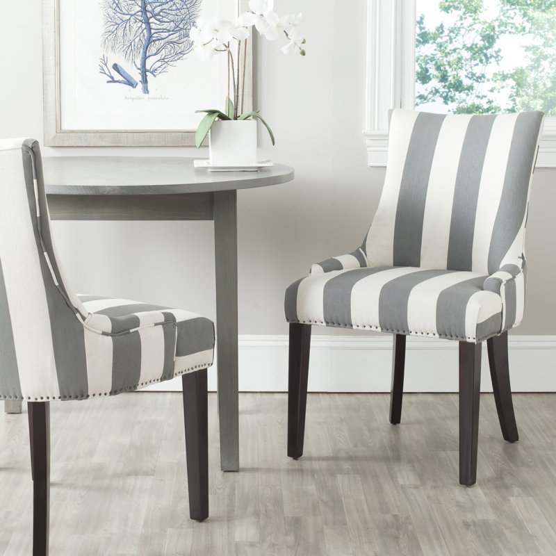 Halleigh 19.5'' H Upholstered Parsons Chair, Grey/Bone Striped Linen Blend