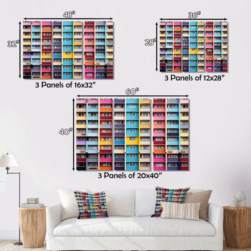 Cityscape Colorful Patterns II - 3 pièces, reproduction sur toile tendue, H 28 po x l 36 po x P 1 po