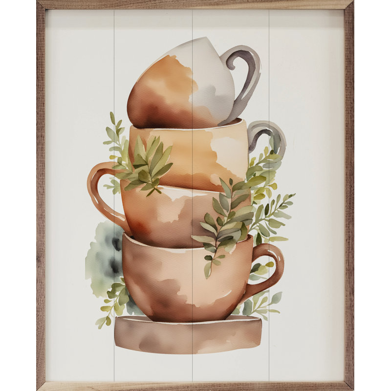 Pile de quatre tasses de verdure - blanc, H 10 po x l 8 po x P 1 po