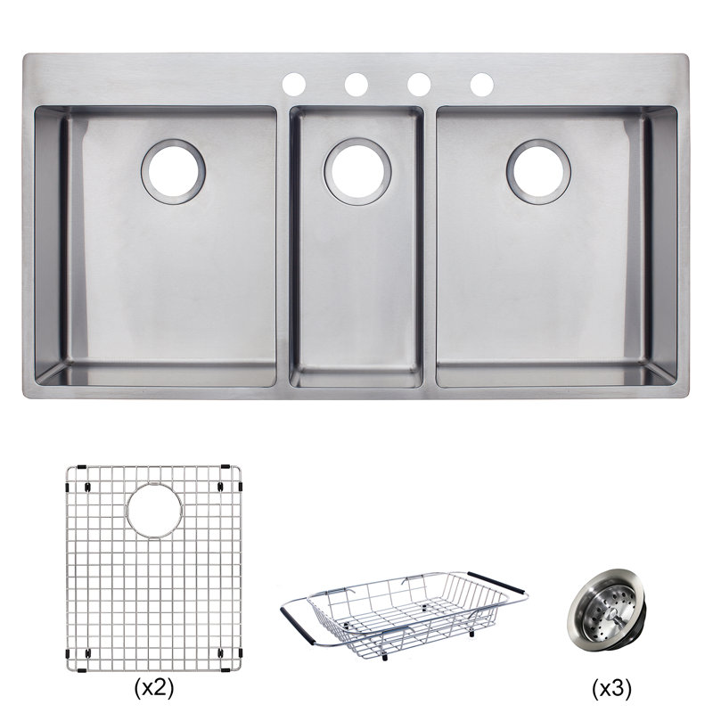 Évier de cuisine à dépôt en acier inoxydable l 43 po x l 23 po avec filtre à panier Vector