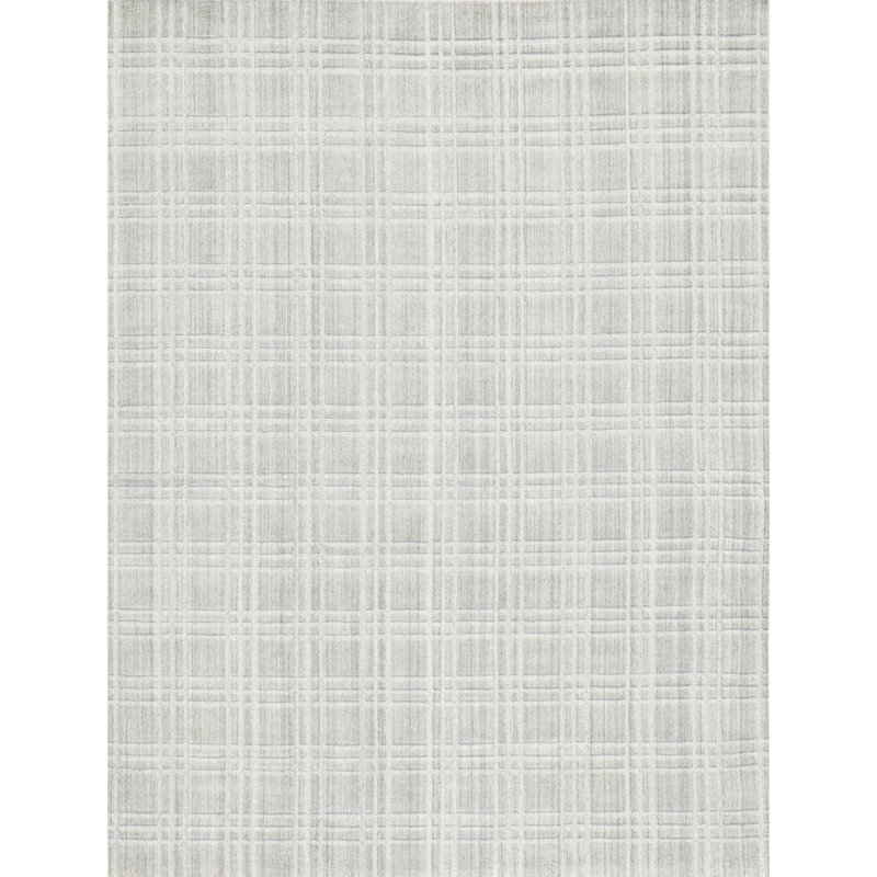 Plaid Area Rug in Silver/Beige, Rectangle 10' x 14'