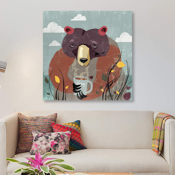 « miel ours », impression sur toile, H 12 po x l 12 po x P 1,5 po, Pas de tapis, Toile tendue