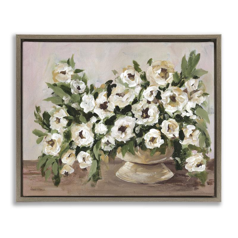 Art mural sur toile flottant avec fleurs traditionnelles traditionnelles par Amanda Hilburn, Cadre flottant orme Montalcino