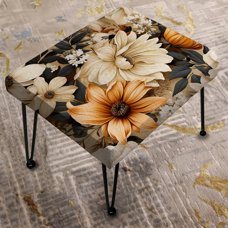Earthy Elegance Boho Pattern I - Floral Rectangle Ottoman