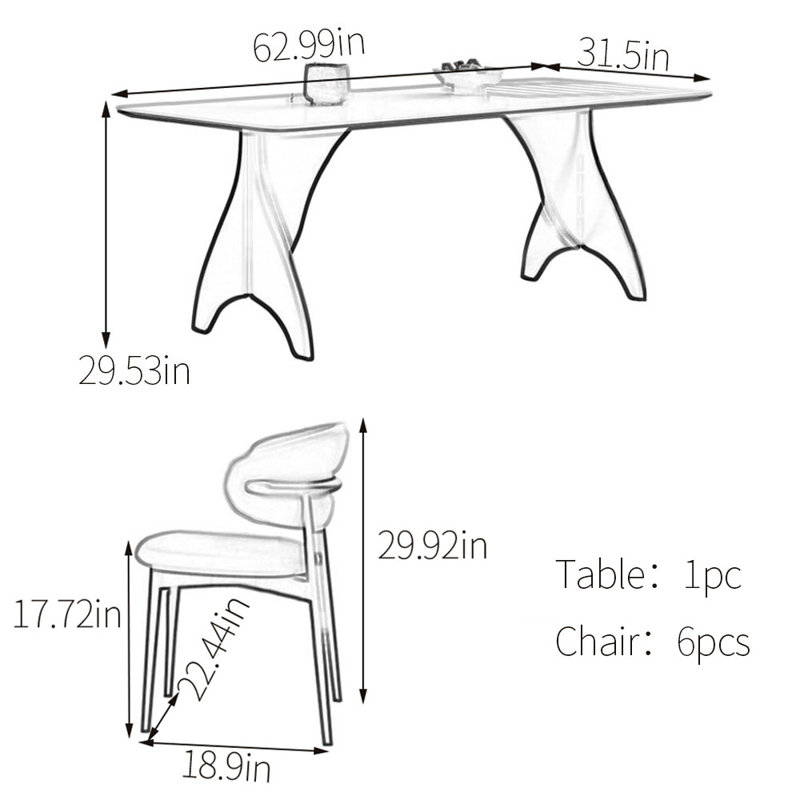 Sintered stone ash wood simple dining table set, Tan, 29.53"H x 62.99"L x 31.5"W
