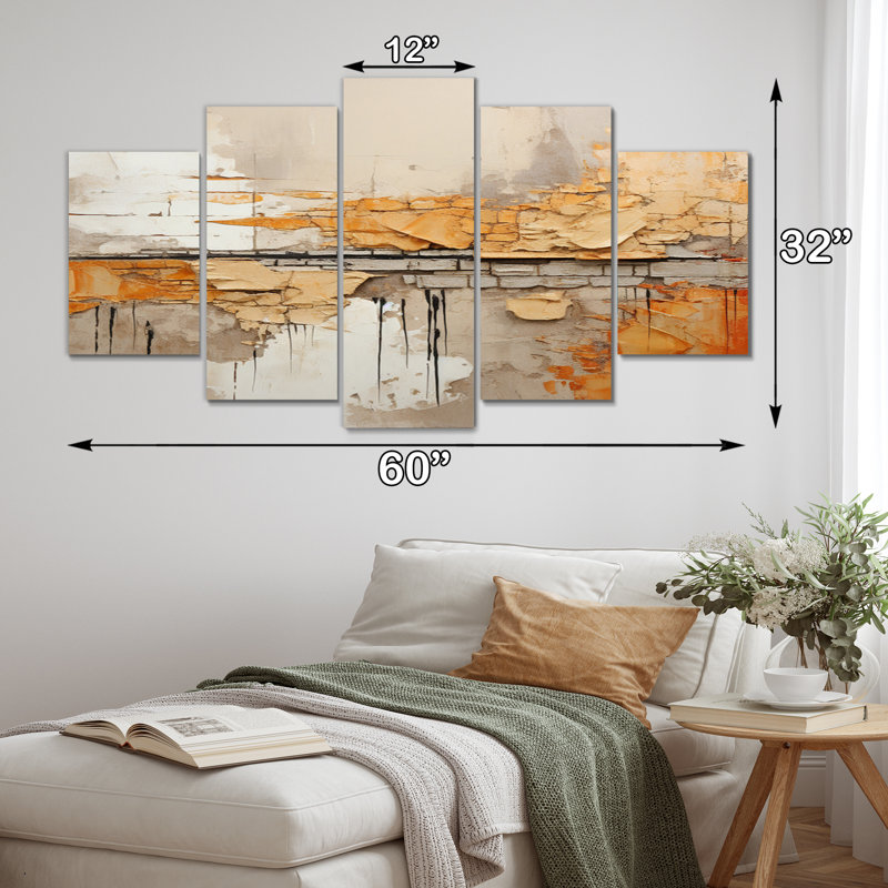 Orange Impressions I - impression sur toile Collages abstraits - 5 panneaux