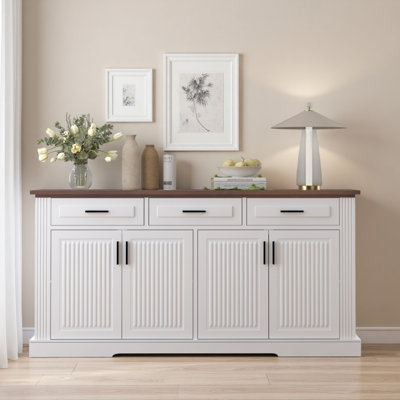63" Fluted Sideboard Buffet Cabinet With Storage, Modern Coffee Bar Station With 4 Doors And 3 Drawers, Kitchen Storage Console Table For Living Room Dining Room Entryway