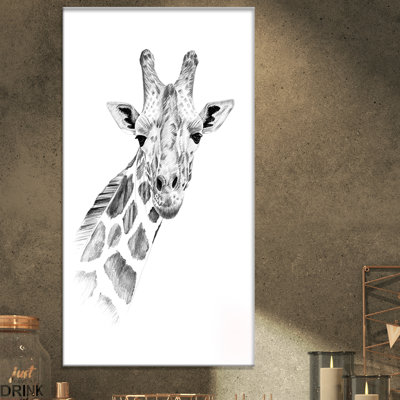 Girafe en noir et blanc - reproduction d'art sur toile tendue
