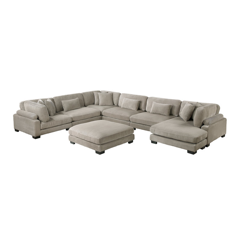 Canapé modulaire 7 pièces avec méridienne réversible et repose-pieds Olsen, Taupe Corduroy