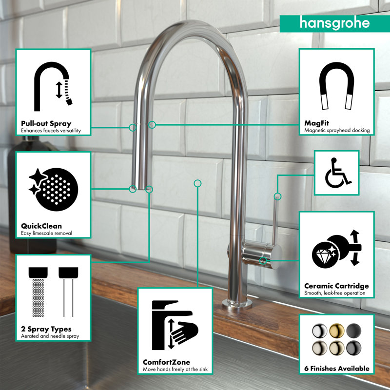 Robinet de cuisine Hansgrohe Talis N HighArc, rétractable à 2 jets de style O, 1,5 gal / min, Chrome