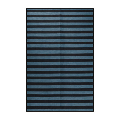 Tapis noir à rayures horizontales lavable à la machine