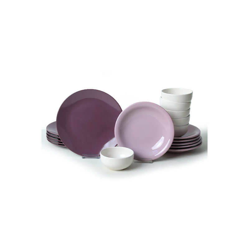 Service de table élégant en céramique 18 pièces, 100% céramique, antibactérien et facile à nettoyer | Comprend 6 assiettes de service (10,2 po), 6 assiettes plates (8,7 po), 6 bols (4,7 po) | Va au lave-vaisselle et au micro-ondes, résiste aux chocs thermiques