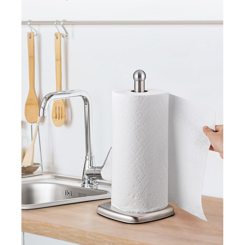 Porte-essuie-tout pour comptoir, porte-rouleau de cuisine sur pied avec ventouses, support pour essuie-tout antidérapant, acier inoxydable, base lestée, pour la cuisine