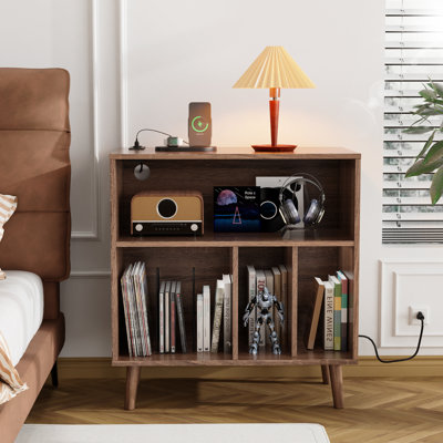 Mathea Record Player Stand with Open Storage with LED Light up to 300 Albums by Wrought Studio