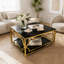 Table basse carrée en verre de 33,5 po, cadre géométrique luxueux, tablette inférieure-594622219