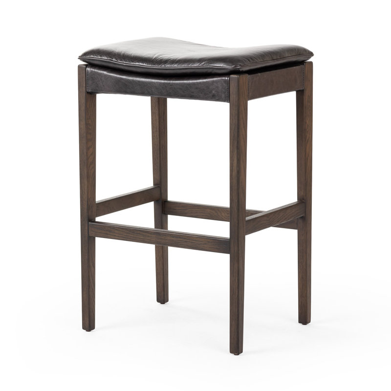 Aya Stool, Bar Stool (30.71" Seat Height), Genuine Leather Sonoma Black