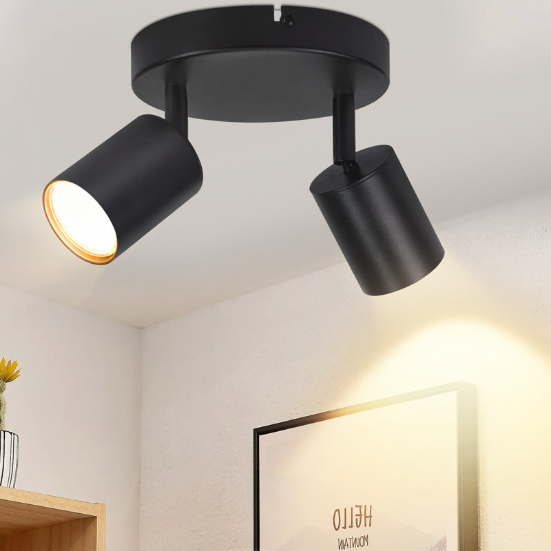 Shawday Flush Mount 2 light GU10 rotated 330° for livingroom bedroom, Matt Black