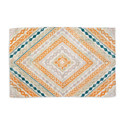 Tapis intérieur / extérieur jaune / bleu à motif géométrique tissé à la main Abdirizaq