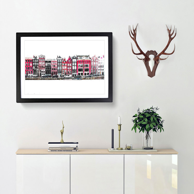 Wintertime in Amsterdam Netherlands - Picture Frame Painting Print, Black Framed, 36cm H x 48cm W x 2cm D