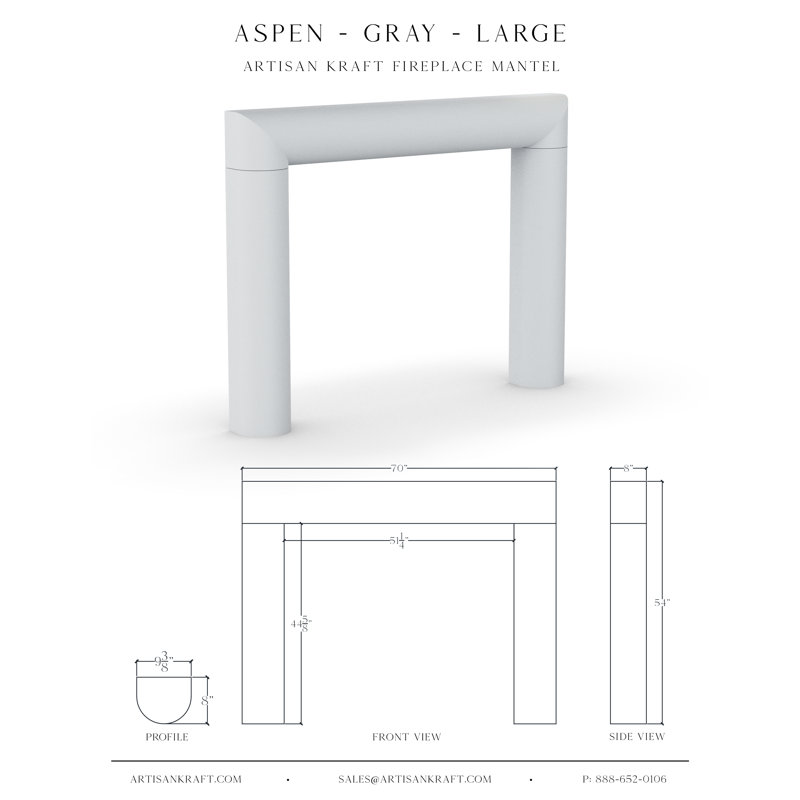 Encadrement de foyer en pierre avec foyer Bullnose Aspen, Gris, P 8 po x H 54 po x l 70 po
