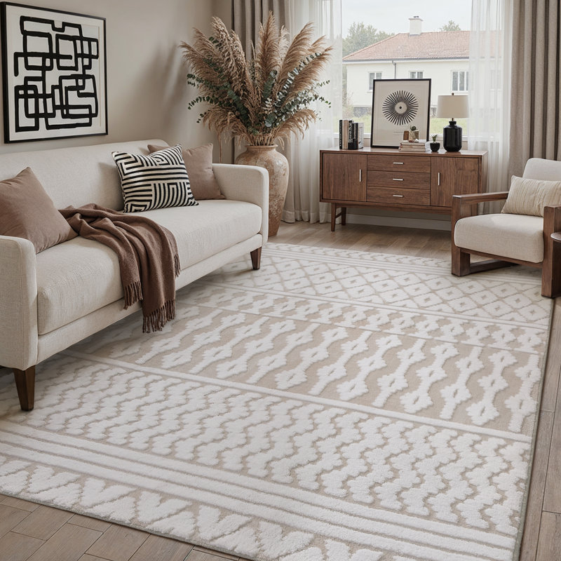 Tapis en velours de coton Bohemian, Rectangle 6 pi x 9 pi, Beige