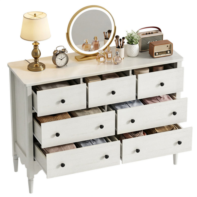 Commode 43,3 po avec tiroirs en bois, Blanc patiné