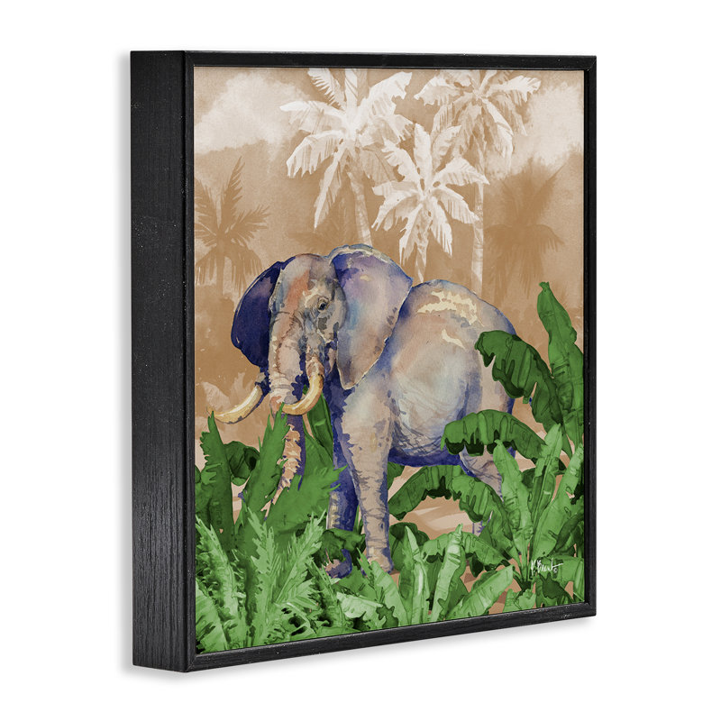 «Jungle Life Elephant Giclee Art» par Paul Brent, H 12 po x l 12 po, Giclée encadrée noir minuit