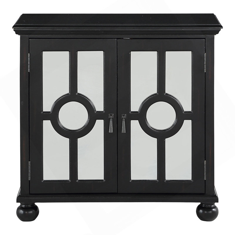 Armoire de rangement classique avec portes miroir et poignées suspendues pour le salon ou la chambre à coucher, Noir antique