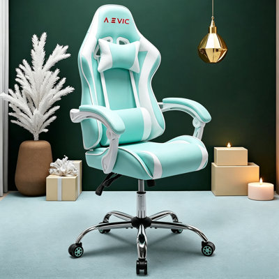 Ergonomic Gaming Chair With Lumbar Support - High Back Reclining Computer Chair For Adults, Soft Double Padded Office Chair With Adjustable Headrest & Height, Black/Blue - Office & Gaming Desk Chair