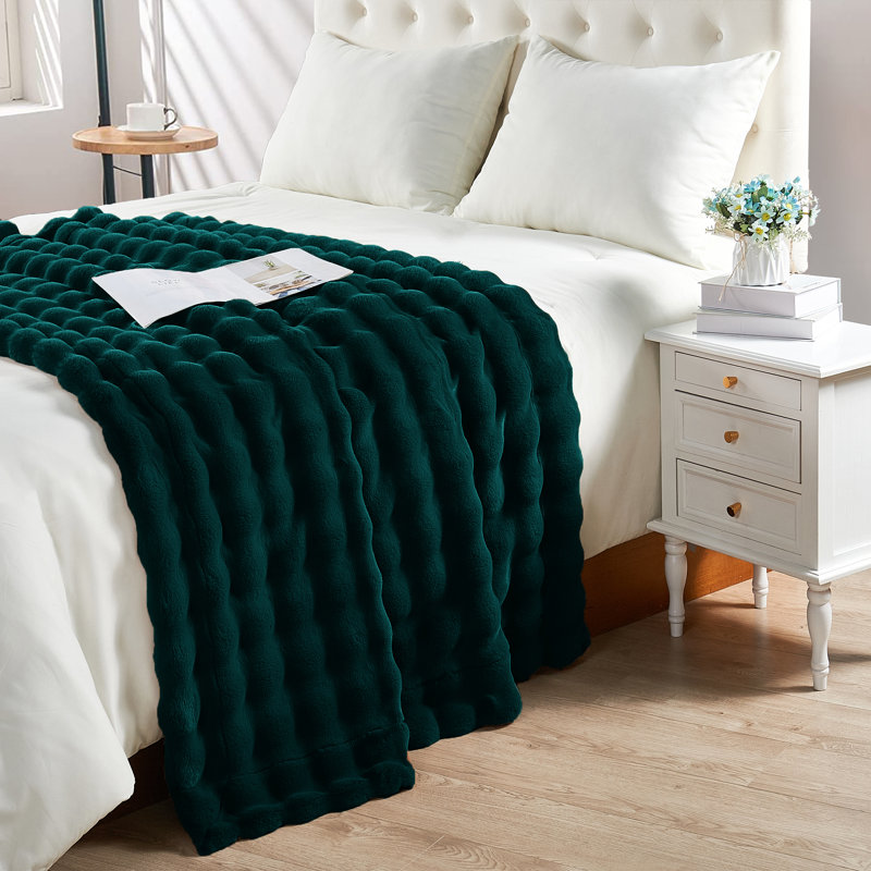Bubble Faux Fur Throw Blanket, Teal, 50" W x 60" L