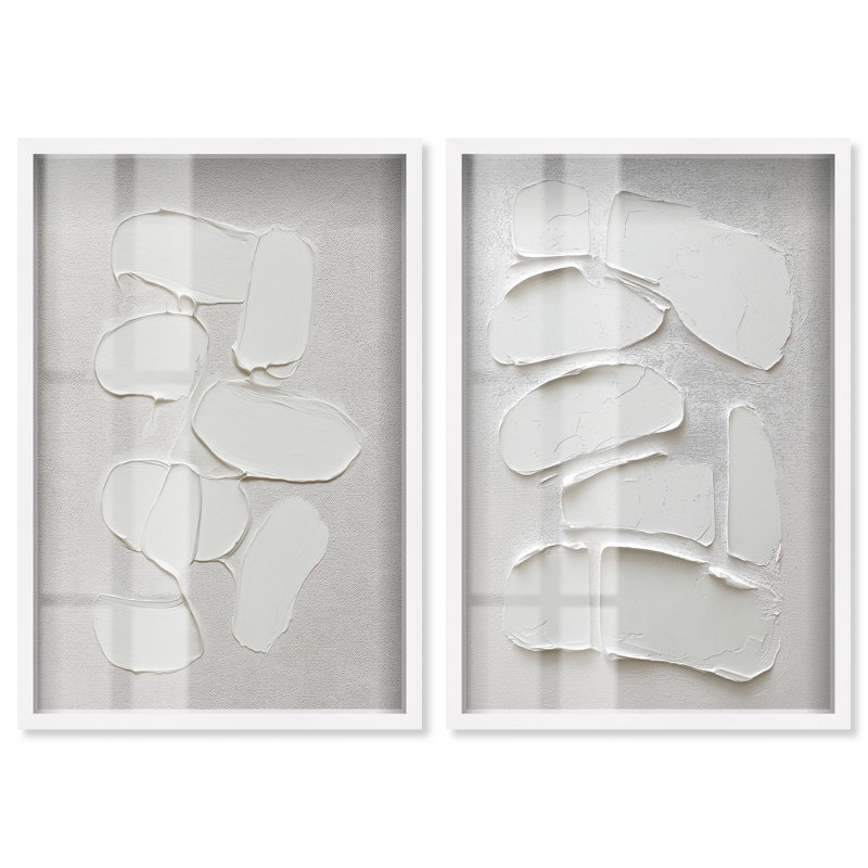 Art abstrait neutre japonais, japonais, H 16 po x l 11 po, Blanc