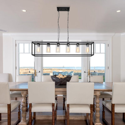 Éclairage d'îlot de cuisine noir à 6 lumières avec abat-jour en verre transparent, luminaires de salle à manger de style campagne moderne au-dessus d'une table, îlots de cuisine, de salle à manger, de bar, de vestibule