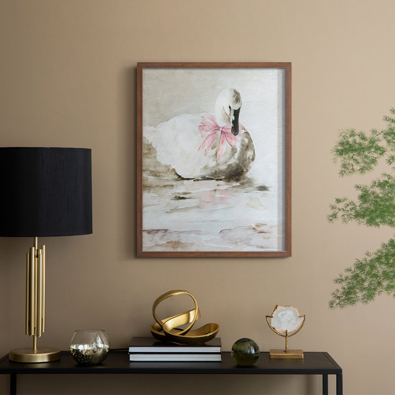 Reproduction encadrée de cygne rose - bois massif