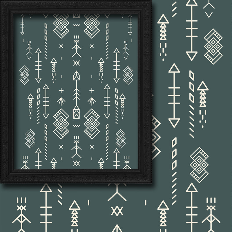 Aztec Pattern 1 Piece Kitchen Valance And 2 Piece Panel Curtain Set, Dark Green, 24" W x 24" L