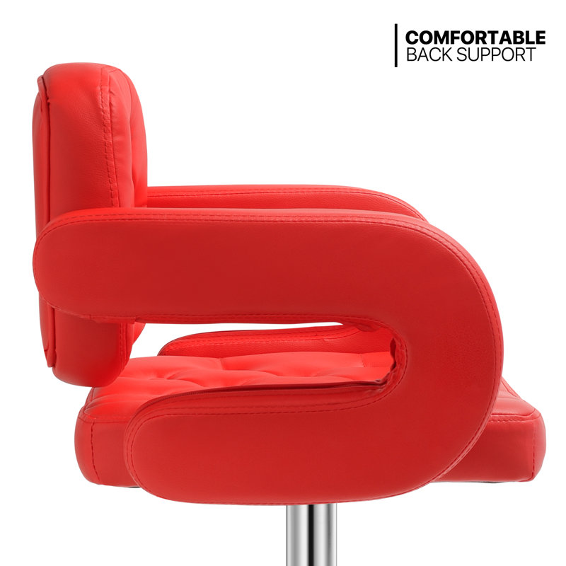 Red Faux Leather Adjustable Swivel Bar Stools with Arms